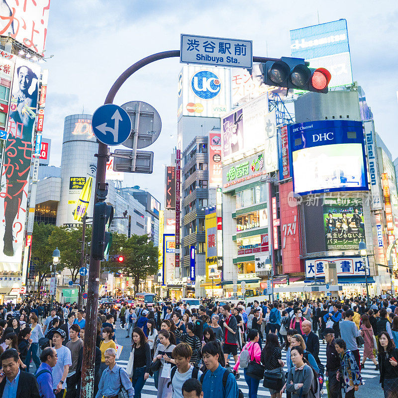 在日本东京市中心，人们正穿过涩谷十字路口