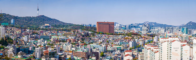 首尔南山塔山俯瞰拥挤的韩国城市全景