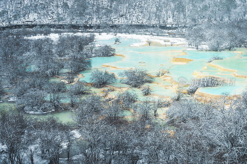 美丽的自然景观黄龙和九寨沟国家公园与惊人的雪在中国四川