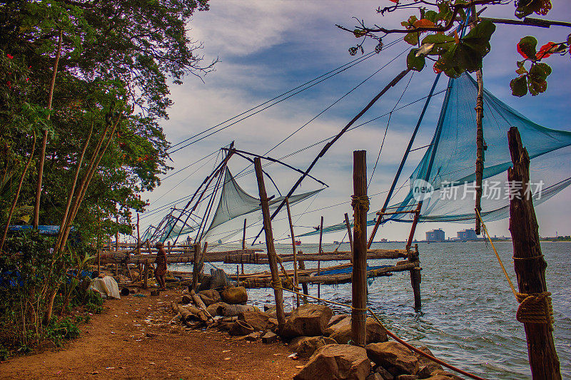 在印度喀拉拉邦的科钦或科钦市，一种用于捕鱼的中国网