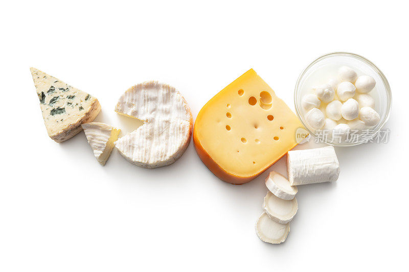 奶酪:在白色背景上分离的各种奶酪