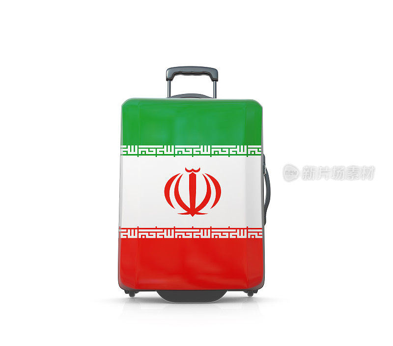伊朗度假和旅游目的地旗画手提箱的概念