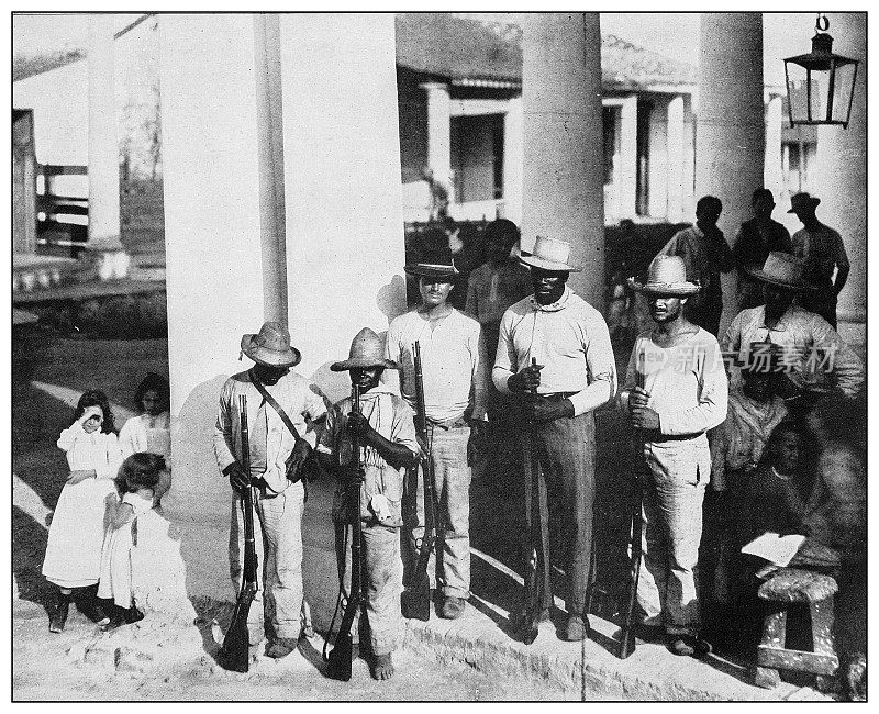 古董黑白照片:监狱看守，比那尔德尔里约热内卢，古巴