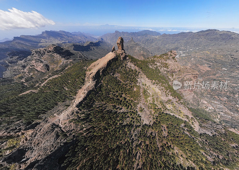 西班牙加那利群岛，大卡纳利群岛特赫达火山口火山岩的超广角空中全景图。