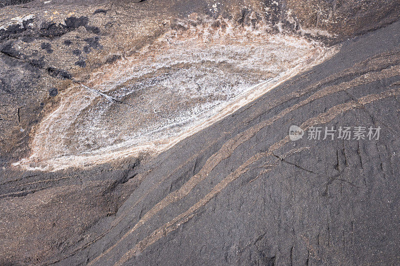 挪威峡湾岩石海岸的叶状岩层