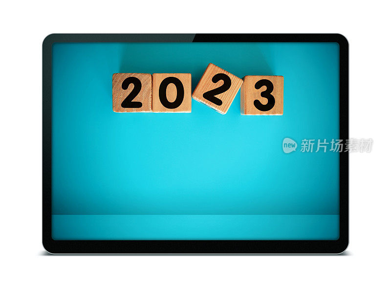 (剪切路径)2023块数字平板孤立在白色背景上