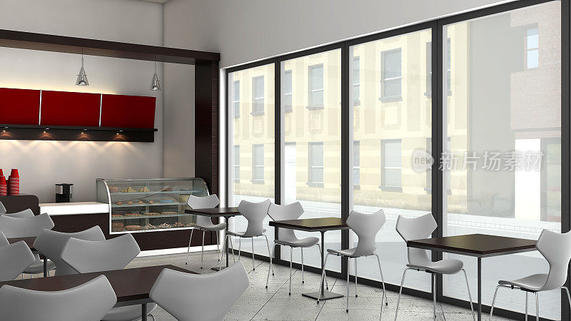 咖啡店或面包店室内的3d渲染