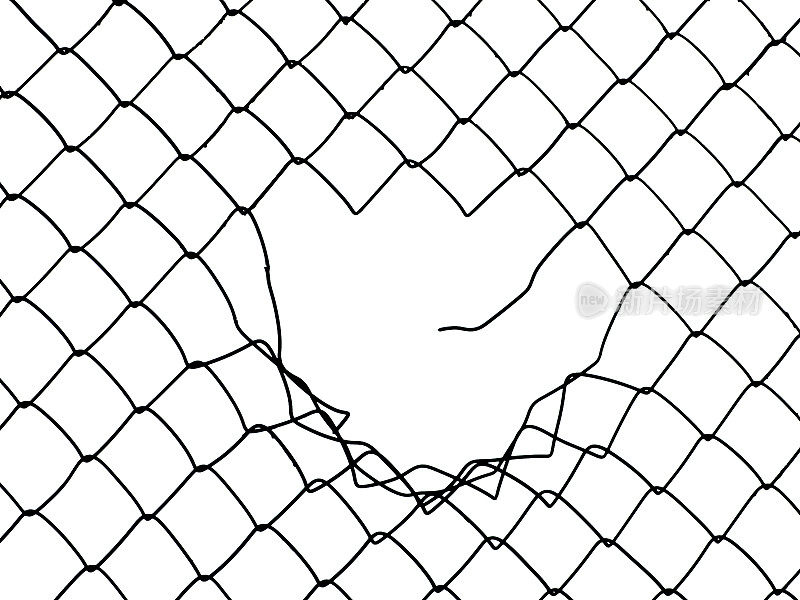 黑色铁丝网围栏上的大洞
