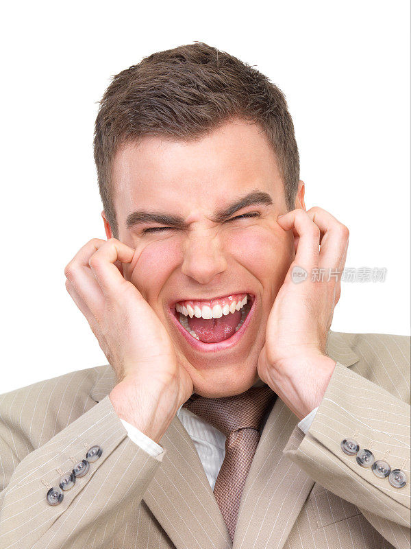 沮丧的商人尖叫着。工作压力。
