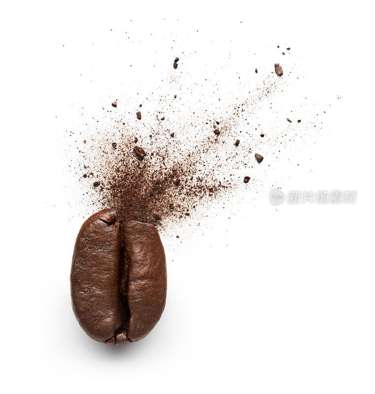 咖啡粉从咖啡豆中喷出来