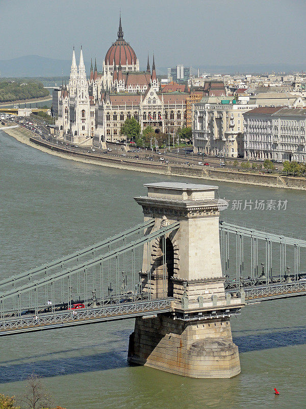 匈牙利布达佩斯的铁链桥和议会大厦