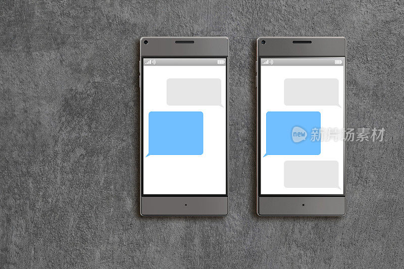 两部手机，用空白短信聊天，混凝土表面