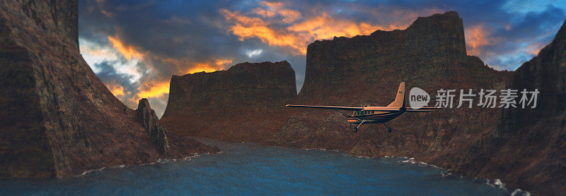小飞机飞越峡谷河