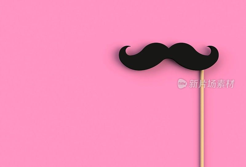 粉色背景上的假黑胡子，3D渲染