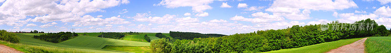 田野和森林的乡村景观全景图