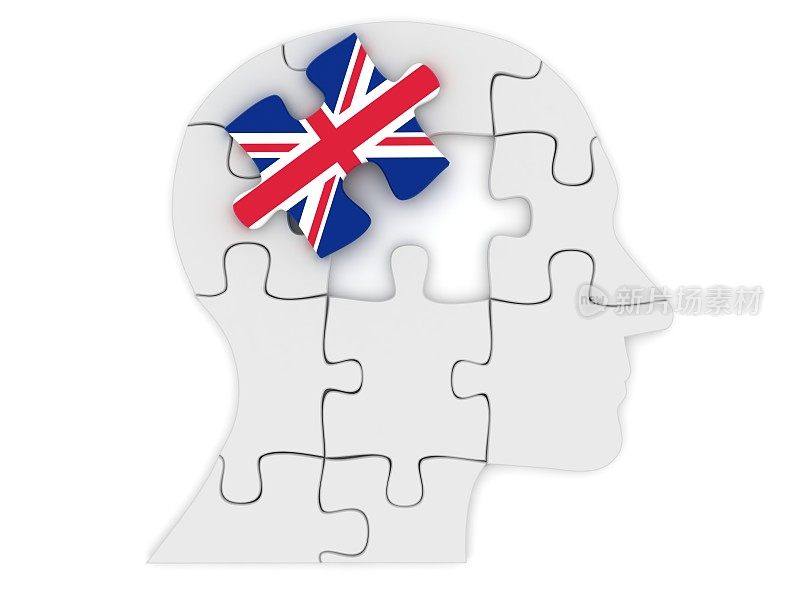 英国国旗学英语头拼图剪影头脑大脑记忆