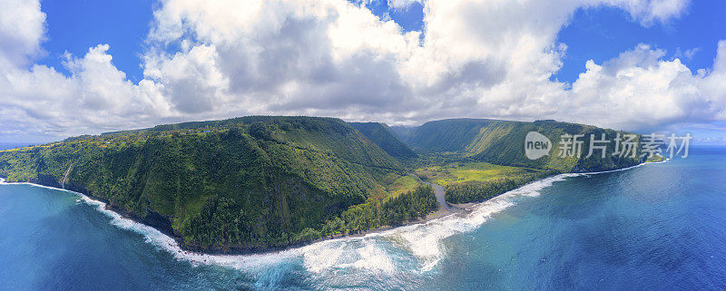 Waipio湾和山谷大岛夏威夷航空全景图