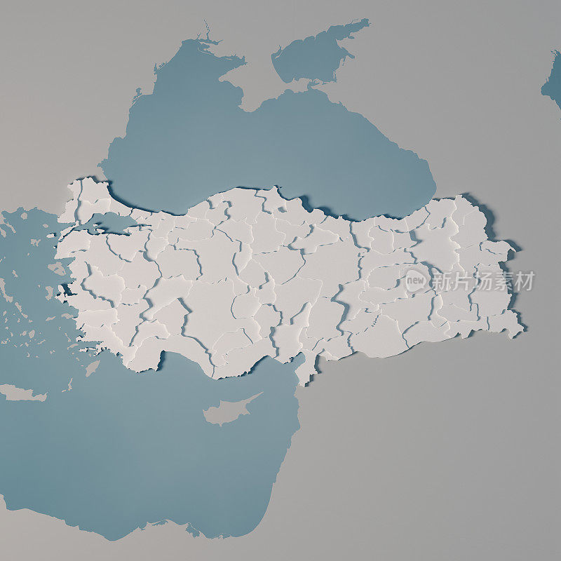 土耳其国家地图行政区划3D渲染