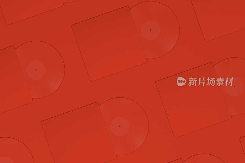 红复古黑胶唱片，专辑封面模型平面概念