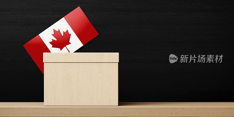 投票箱和加拿大国旗纹理投票在黑板前