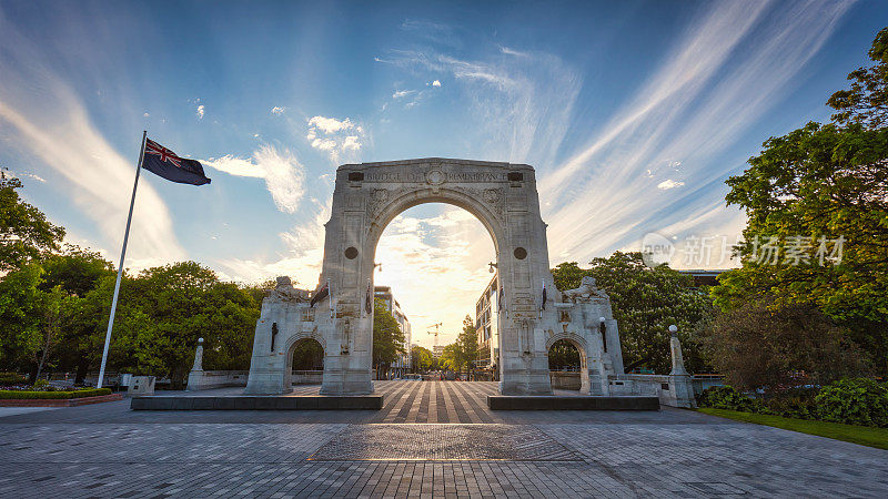 基督城纪念桥日落全景新西兰