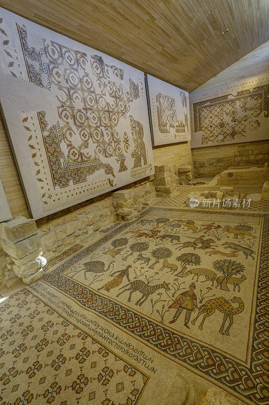 地板上覆盖着约旦尼波山的古老马赛克