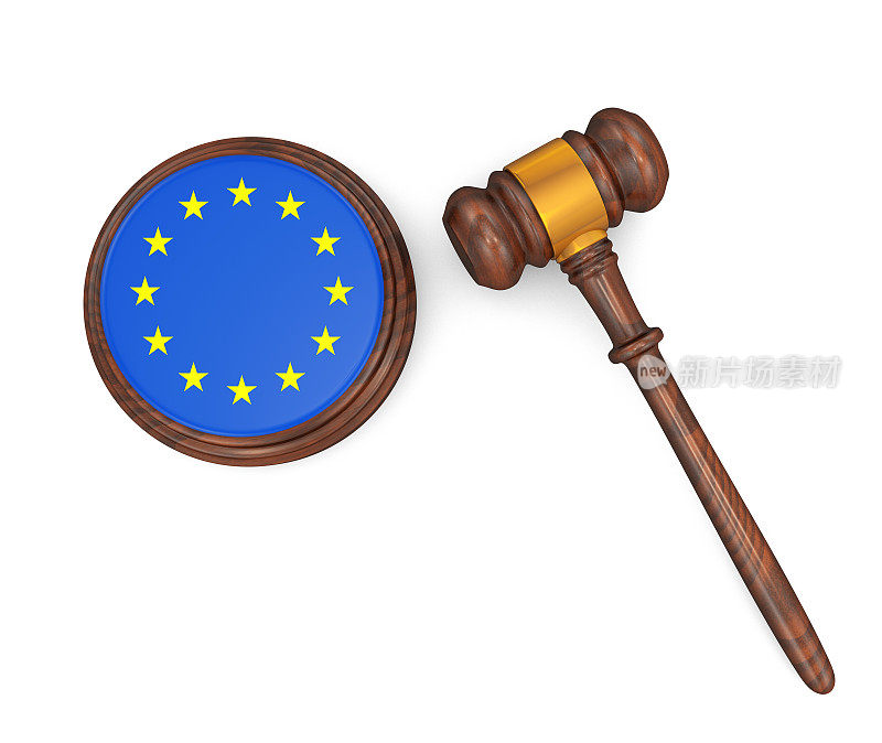欧洲法律概念-欧盟旗帜法官的小木槌