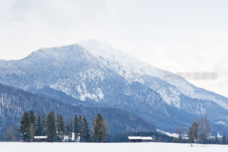 位于巴伐利亚阿尔卑斯山脉的约赫贝格山被积雪覆盖