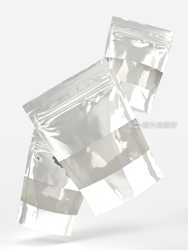 银铝箔doypack站起来包装袋与拉链上的白色背景与清楚的窗户