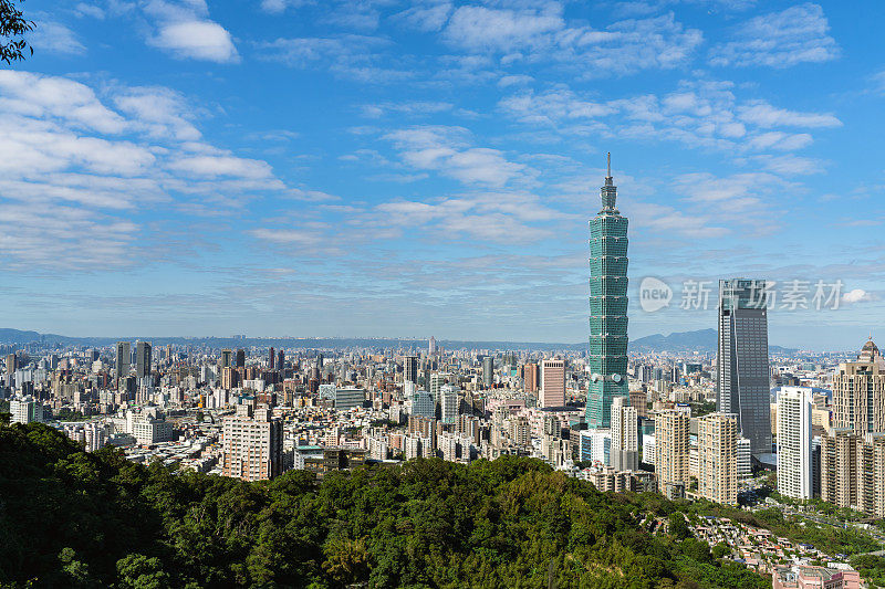 有现代建筑和美丽云彩的台北市的早晨