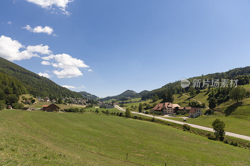 乡村道路和瑞士阿尔卑斯山的场景