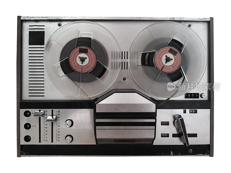 卷式磁带录音机，旧的，老式的，便携式卷对卷管磁带录音机