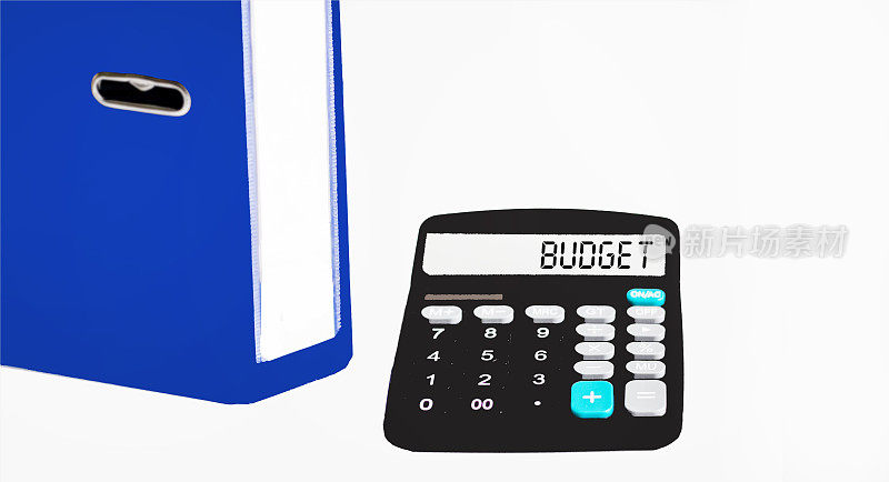 2024新财政年度的预算。计算器与文字预算在屏幕上和在白色背景