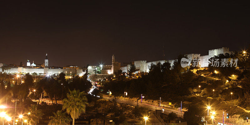 耶路撒冷老城夜景全景鸟瞰图