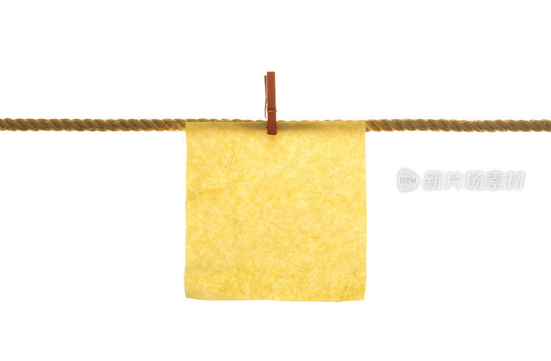 空白黄色便利贴挂在晾衣绳上