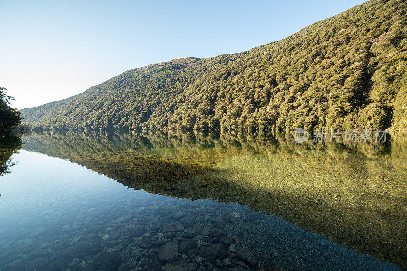 新西兰峡湾国家公园的湖泊和山脉景观