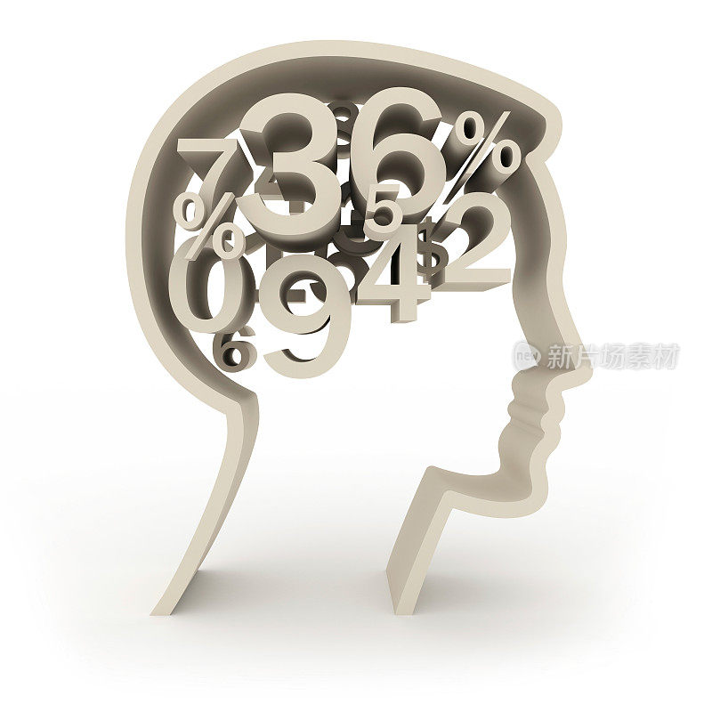 头部的3D渲染与数字和百分比