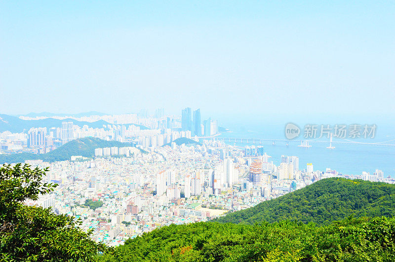 从锦莲山俯瞰釜山的全景