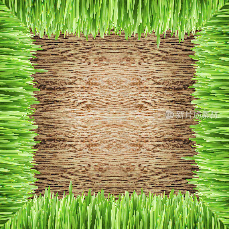 木背景上有草的框架