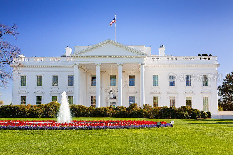 白宫北门廊，华盛顿特区，美国。