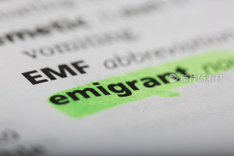 移民一词在英文字典中印刷和定义