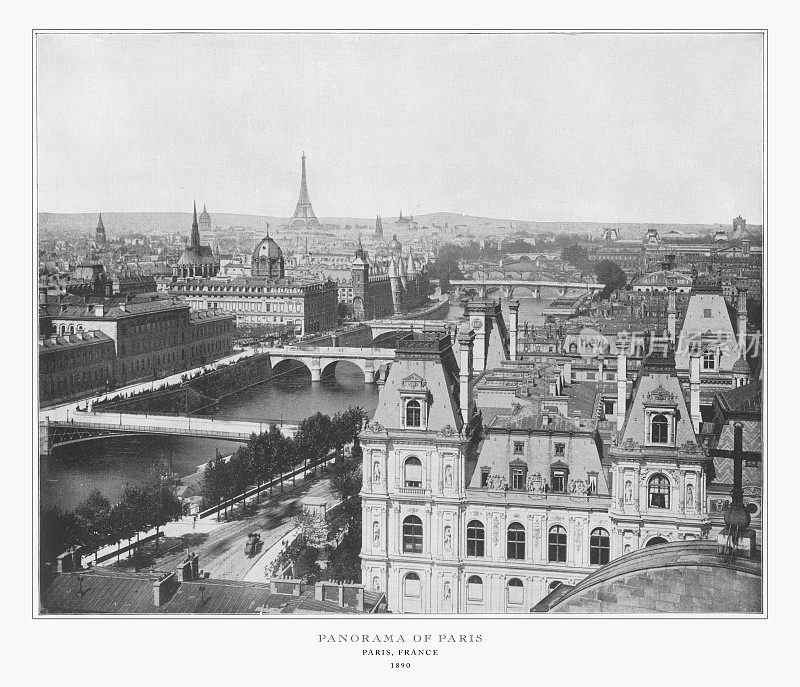 巴黎全景，古董巴黎照片，1893
