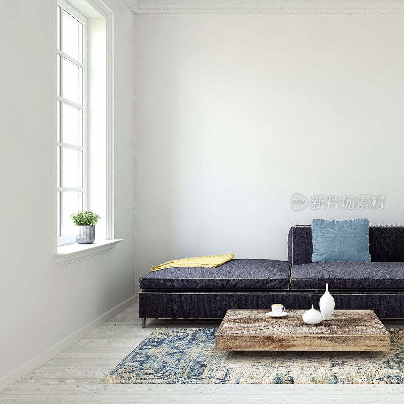 粉彩沙发与空白的墙和窗户模板