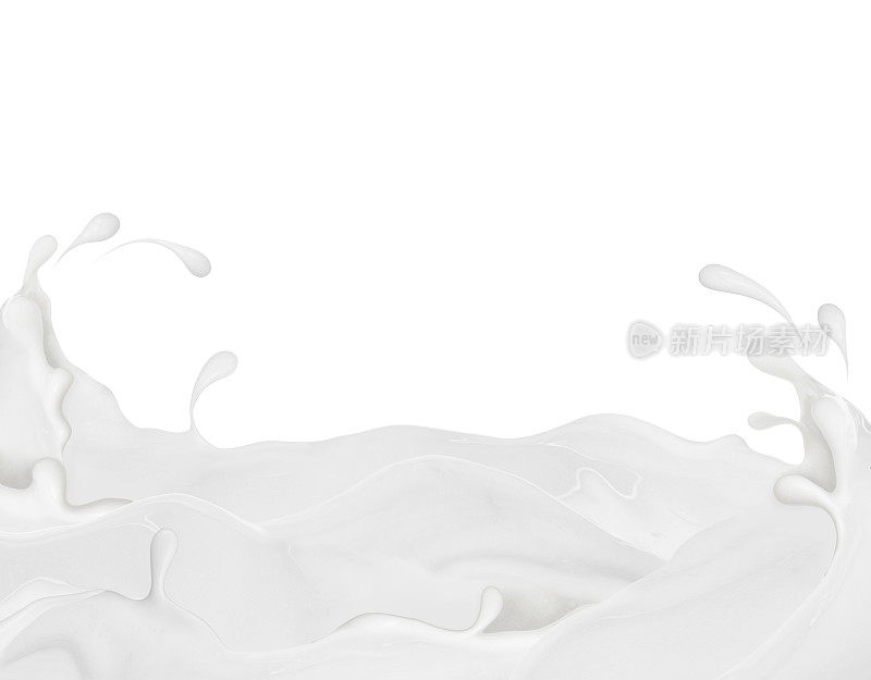 牛奶洒在白色的背景上。奶河，概念形象。