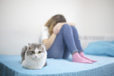 抑郁的女人和她的猫