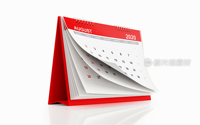 2020年红色台历月历:8月