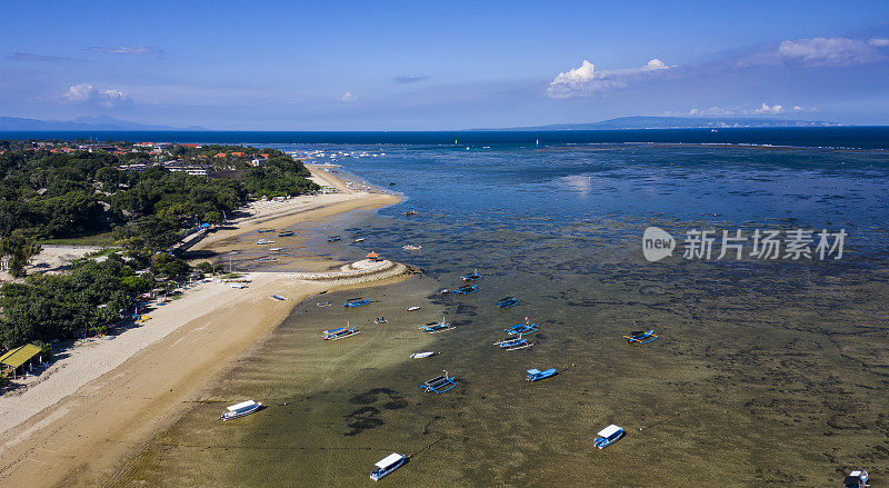 鸟瞰图Sanur海滩在印度尼西亚巴厘岛