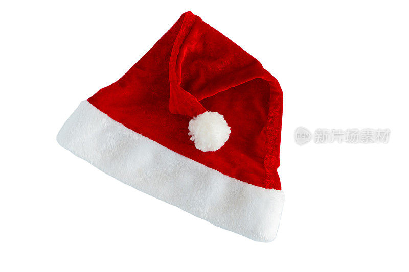 白色背景的红色圣诞老人帽。
