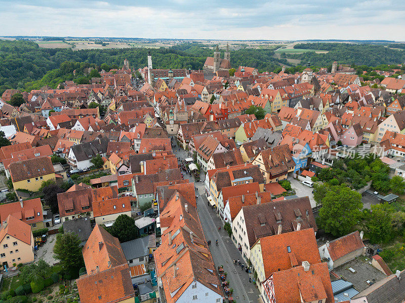 德国巴伐利亚罗滕堡镇中心无人机鸟瞰图