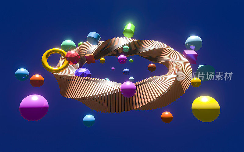 五彩糖果般的球体散落在巧克力色的扭曲环中。